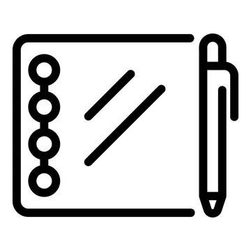 Minimalist line drawing of a spiral notebook with pen for taking notes Stock Illustration