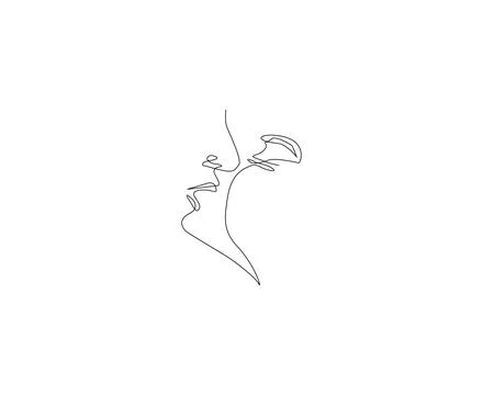 Minimalist line drawing of two faces in profile, by a single continuous line. Stock Illustration