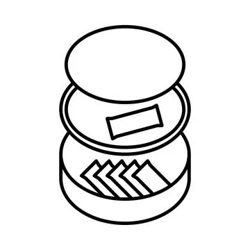 Minimalist line icon of an opened snus puck showing one used pouch in the top Stock Illustration