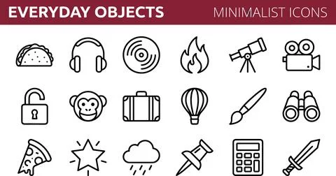 Minimalist Line Icons of Everyday Objects for Web and Mobile Applications. Stock Illustration