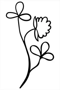 Minimalist linear drawing of a clover flower on a stem with leaves. Stock Illustration
