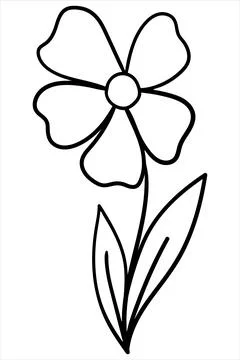 Minimalist linear drawing of a simple five-petal flower on a stem. Stock Illustration
