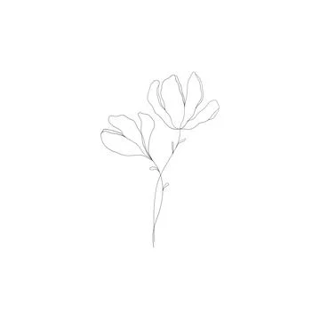 Minimalist linear flower branch. Small floral ornamental element, tiny fine line Stock Illustration