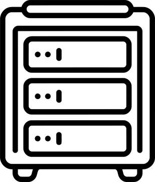 A minimalist linear icon representing a data server rack unit designed for .. Illustrazione stock