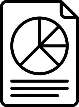 A minimalist linear icon representing a document page featuring a pie chart.. Stock Illustration