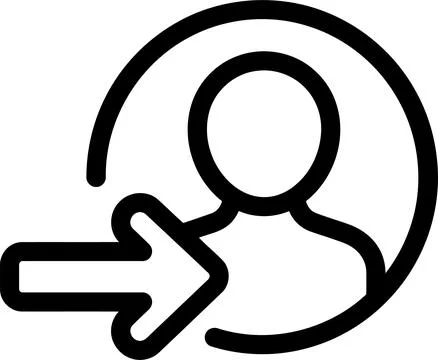 A minimalist linear icon representing a user profile with an arrow pointing.. Stock Illustration