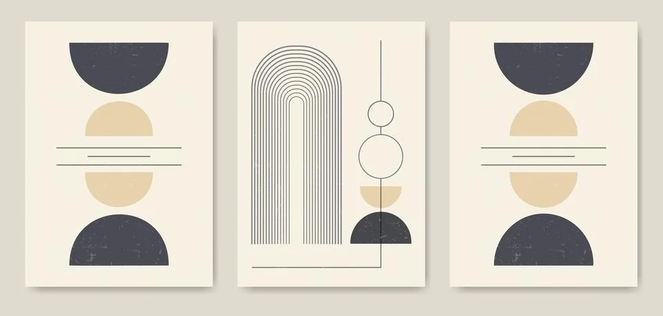 Minimalist lines and geometric elements poster set. Illustrazione stock