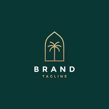 Minimalist Lines of Palm Trees Inside the Dome Frame Stock Illustration