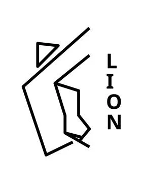 Minimalist lion line art illustration, Abstract predator contour design, Mode Stock Illustration