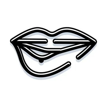 Minimalist lips icon with sensual bite expression Illustrazione stock