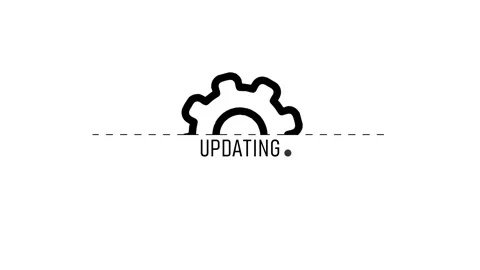 Minimalist loading animation with rotating gear and updating text on white .. Stockbeeldmateriaal 346490778