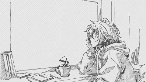 Minimalist Lofi Character Thinking and Drinking Coffee Loop. Stock Footage 346223450