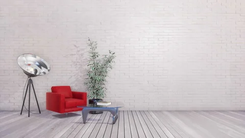 Minimalist loft interior with empty brick wall 3D Stock Footage 91794703