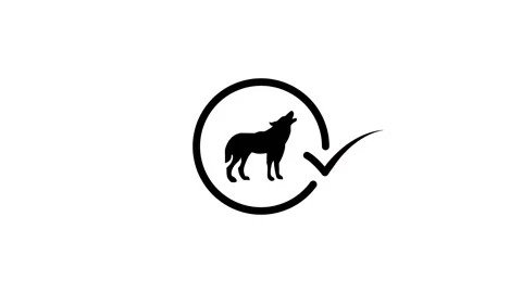 Minimalist logo animation of howling wolf silhouette inside circle with che.. Stock Footage 346497445