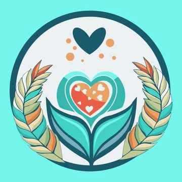 A minimalist logo featuring circular design with a stylized heart symbol at.. Stock Illustration