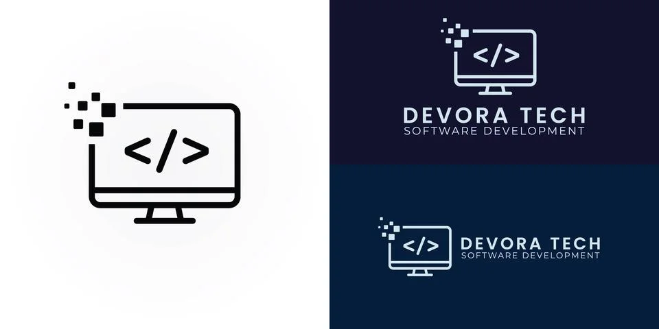 A minimalist logo for software development featuring a computer monitor Stock Illustration