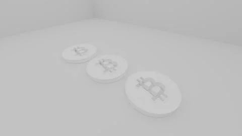 Minimalist Low Poly 3D Bitcoins on White Background Stock Illustration