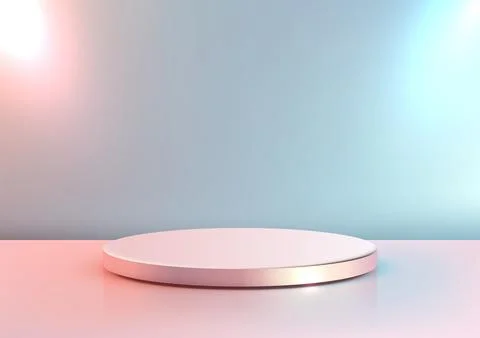 Minimalist luxury podium platform with soft pink and gradient blue backdrop.. Stock Illustration