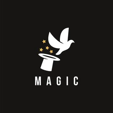 Minimalist Magic Show Performance logo, magic hat and pigeon dove logo Stock Illustration