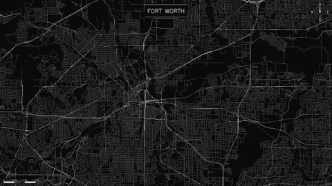 Minimalist map of Fort Worth, detailed white road network with flowing traffic Stock Footage 346773778