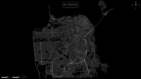 A minimalist map of San Francisco glows against a dark background in this Stock Footage 346303052