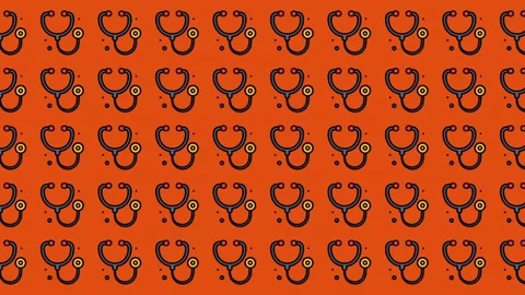 Minimalist Medical Stethoscope Icon Pattern on Vibrant Orange Background Stock Footage 344909160