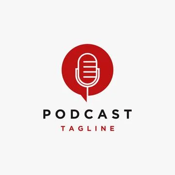 Minimalist microphone and bubble chat, podcast logo icon vector Stock Illustration