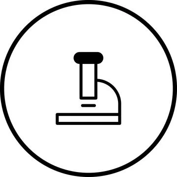 Minimalist Microscope Icon in Black and White Circle for Science and Educatio Illustrazione stock