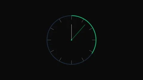 Minimalist Modern Analog Clock Face with Green Neon Accent on Black Vídeo Stock 340341199