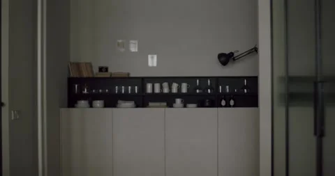 Minimalist modern kitchen interior design moving shot Stock Footage 345543502