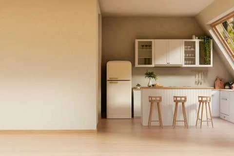 Minimalist modern style kitchen or dining room with natural light from roof.. Stock Illustration