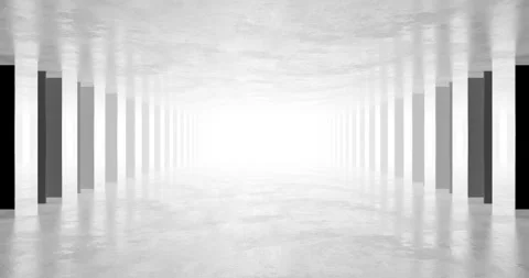 Minimalist monochrome corridor with columns and bright vanishing point 3d loop Stock Footage 330383702