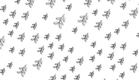 Minimalist monochrome pattern featuring hand drawn botanical leaves scattered on Stockillustratie