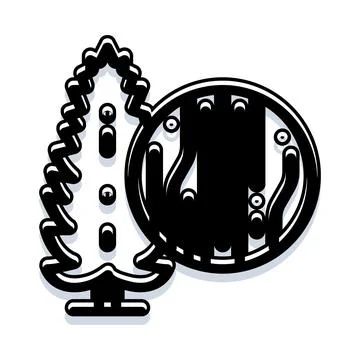 Minimalist monochrome pine tree icon with circle element Stock Illustration