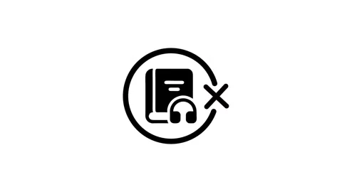 Minimalist motion graphic animation of book with headphones icon crossed ou.. Stock Footage 346496893