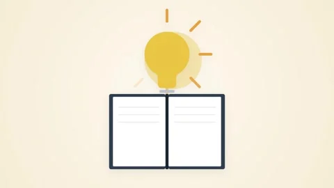 Minimalist motion graphic of a stylized opening book with a glowing lightbu.. Stock-Footage 345982303