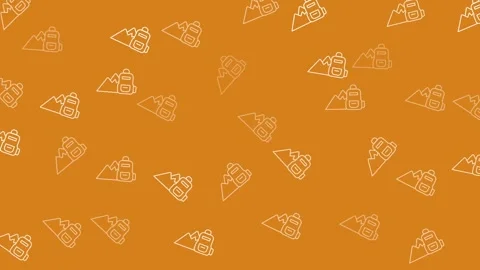 Minimalist Mountain and Cloud Outline Seamless Pattern on Orange Background Stock Footage 345539133