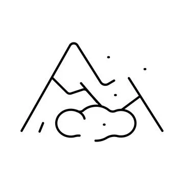 Minimalist mountain landscape icon with falling snow Stock Illustration