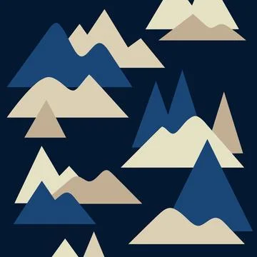 Minimalist Mountain Landscape Pattern with Blue and Beige Tones. Stockillustratie