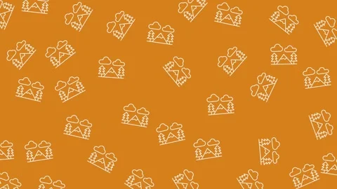 Minimalist Mountain Moon and River Line Art Pattern on Solid Orange Background Video stock 345539112