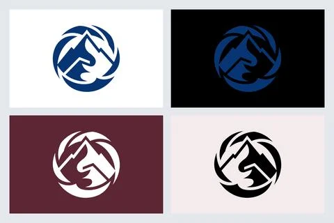 Minimalist Mountain Peak Circle Logo Set Stock Illustration