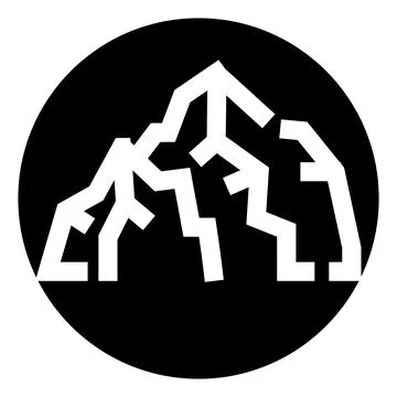 Minimalist mountain range icon in black circle Stock Illustration