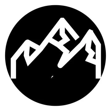 Minimalist mountain range logo in black circle Stock Illustration