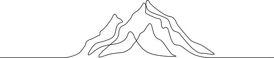 Minimalist mountain range outline, continuous line art, isolated on white V.. Stock Illustration