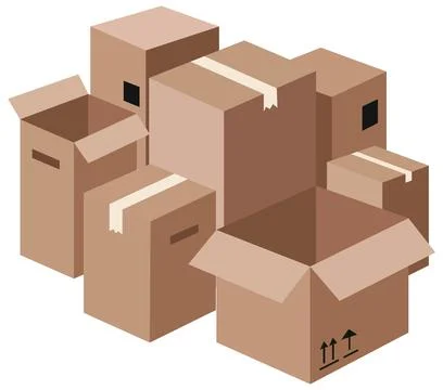 Minimalist moving boxes vector set - isolated pastel colored cardboard boxe.. Stock Illustration