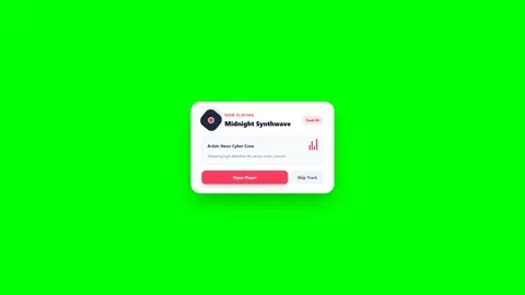 Minimalist Music Player UI Interface Animation on Green Screen Stock Footage 347628740