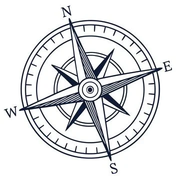 Minimalist Navigation Compass Flat Vector Stock Illustration