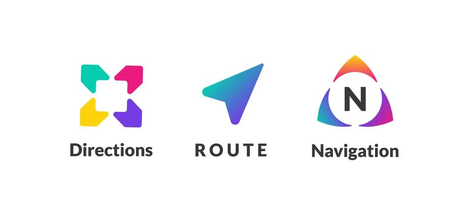Minimalist navigation logo set. Direction, route, navigation abstract signs Stock Illustration