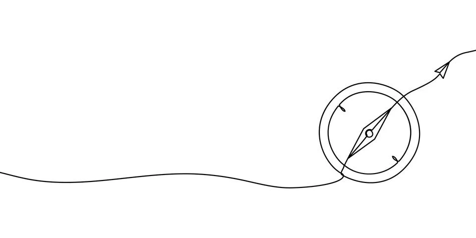 Minimalist navigation symbol in continuous outline style. Hand-drawn direction Stock Illustration