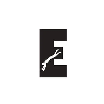 A minimalist negative space illustration featuring letter e with diving figur Stockillustratie